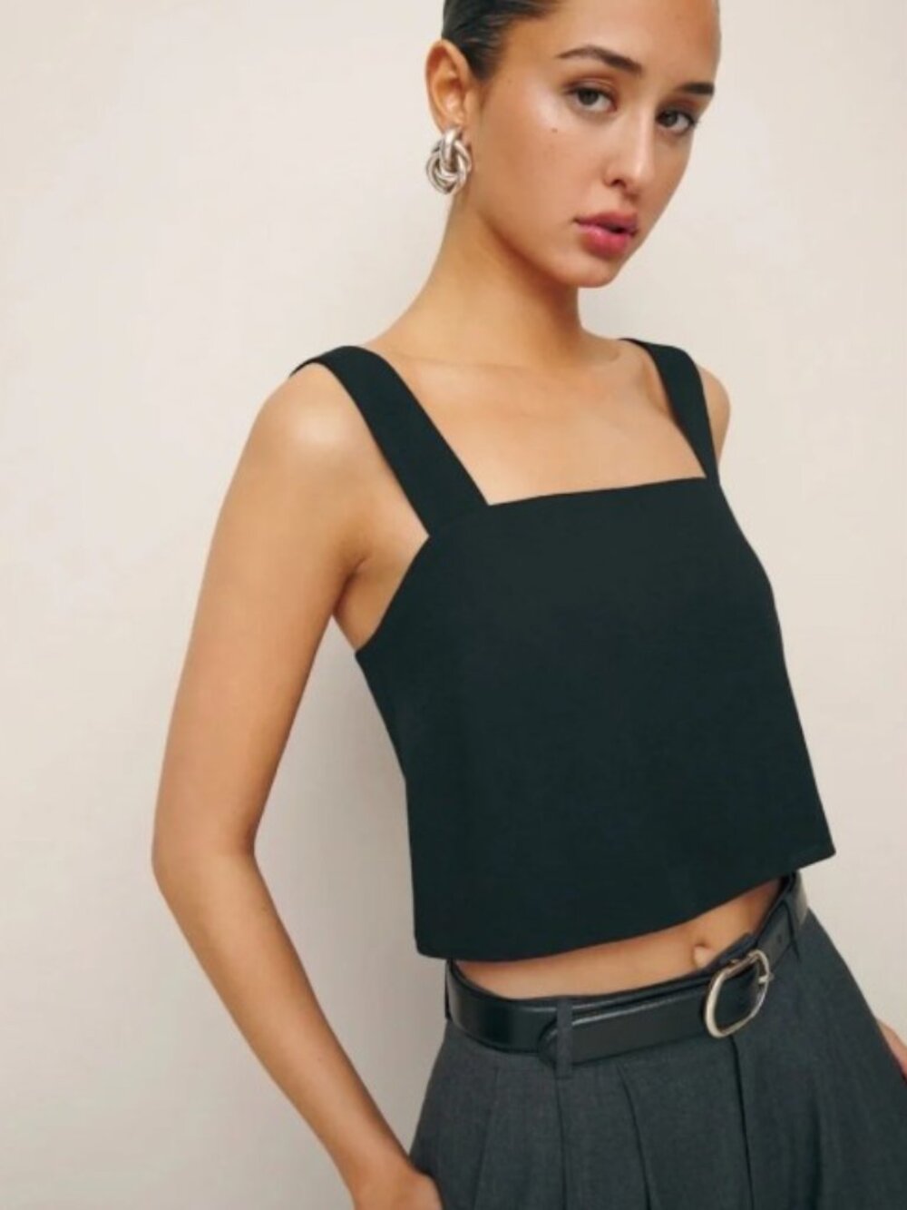 Reformation Black Square Neck Cropped Tank